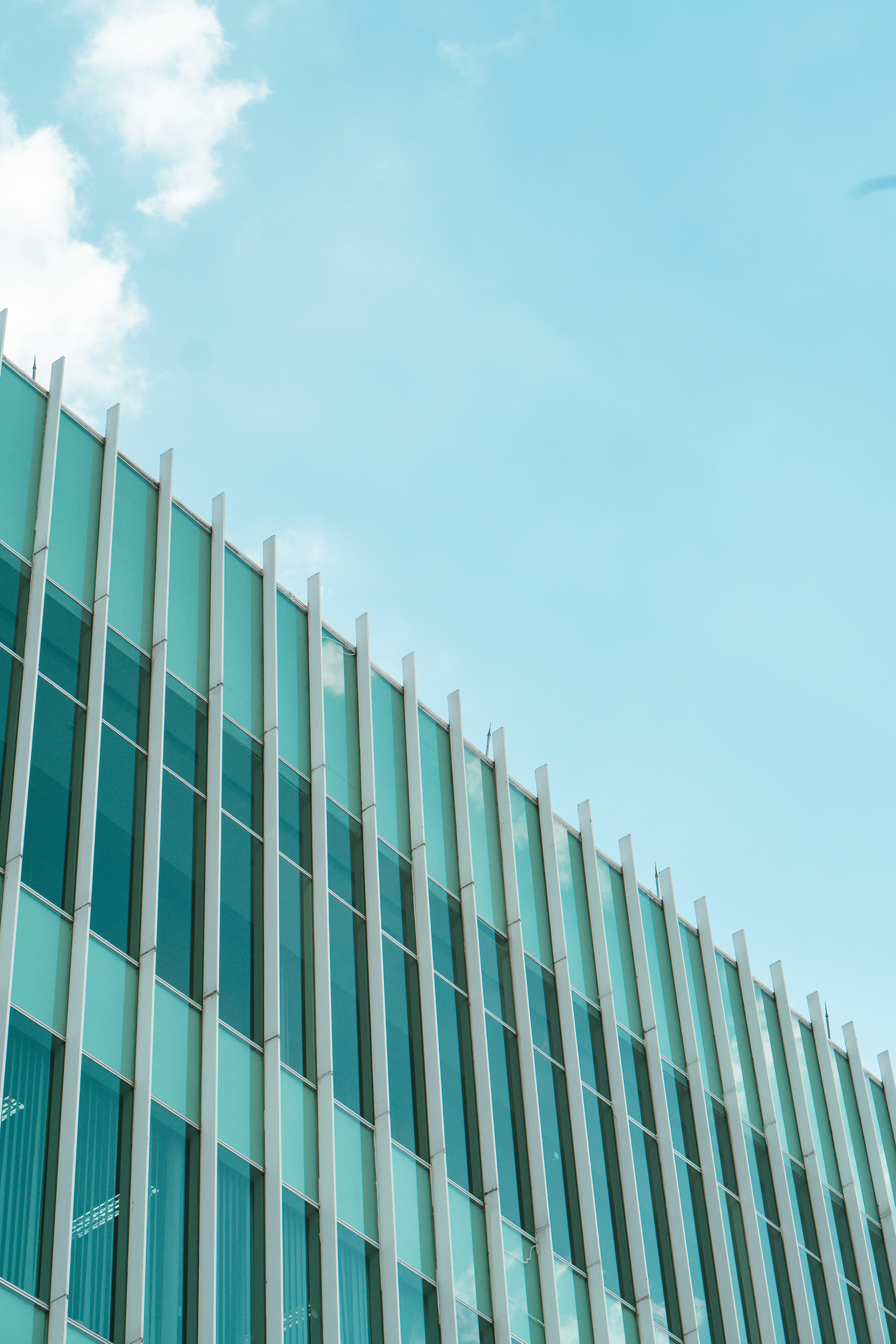 blue and white concrete building